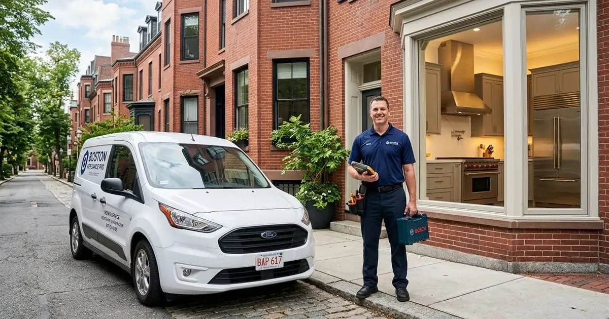 Boston Appliance Pro certified master technician and mobile service van staged in Boston, MA